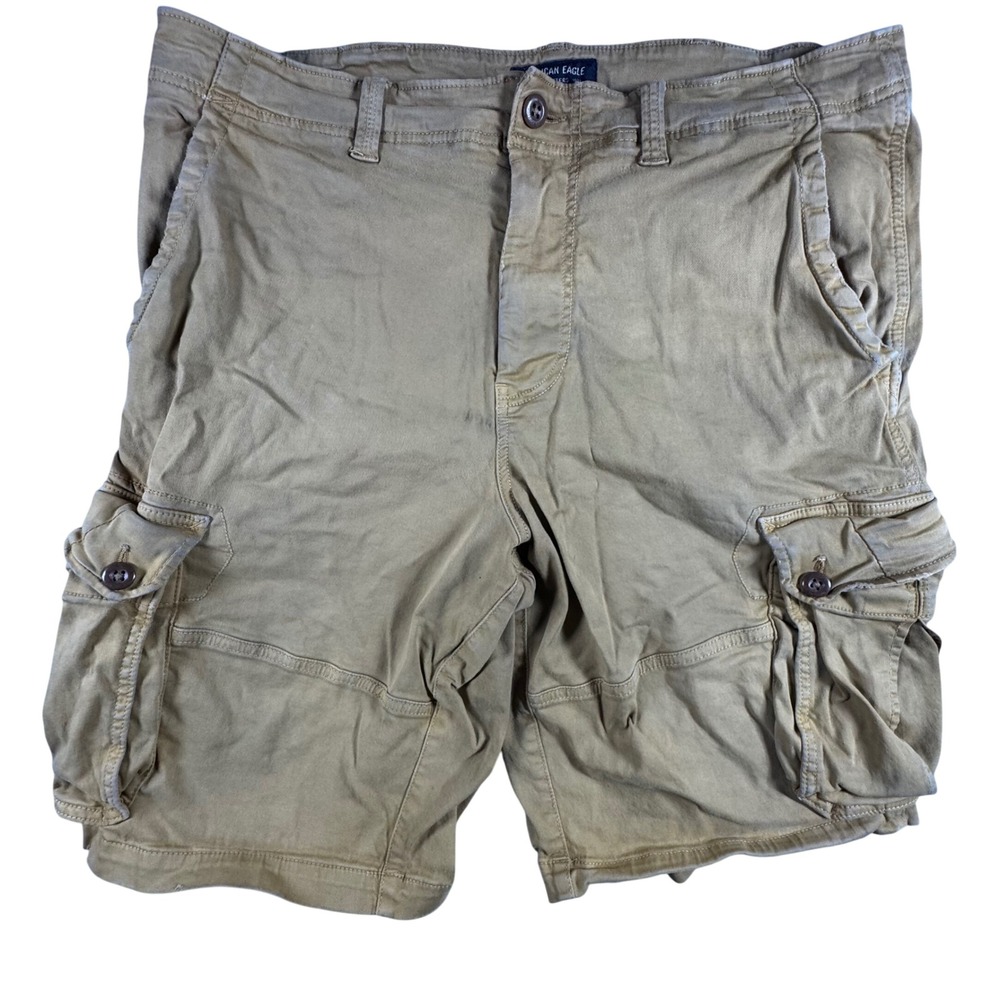 American Eagle Cargo Shorts Mens 38 Tan Extreme Flex Khaki Hiking Y2K Style - Picture 2 of 14